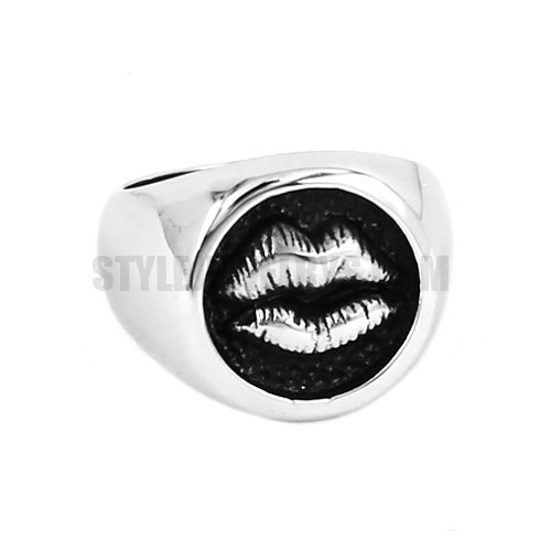 Stainless Steel Carved Lips Ring SWR0650 - Click Image to Close